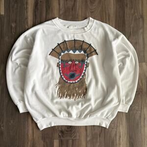 Vintage African Tribal Mask Sweatshirt Size L 1990s White Native Culture